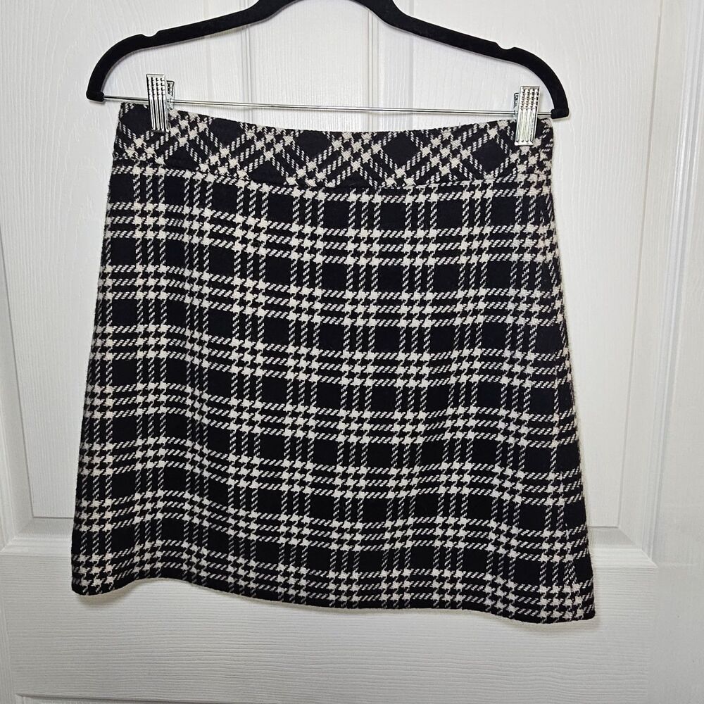 J.Crew Women Size 6 Black White Plaid Wool Blend Mini Skirt Lined